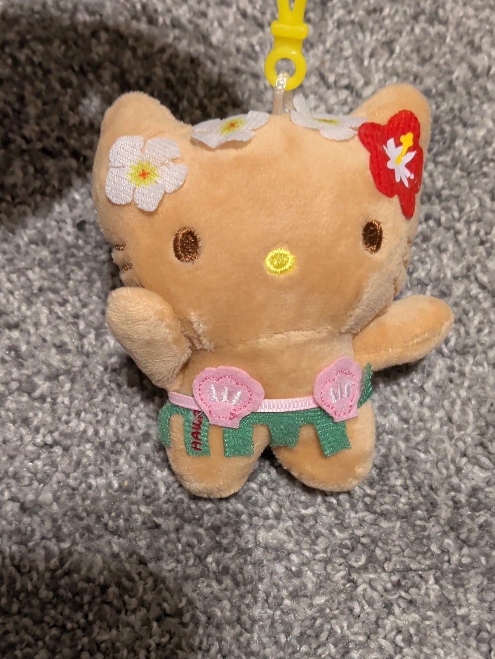 Hello Kitty Tan Plush Key/ Card Holder with Floral and Green Skirt Accents